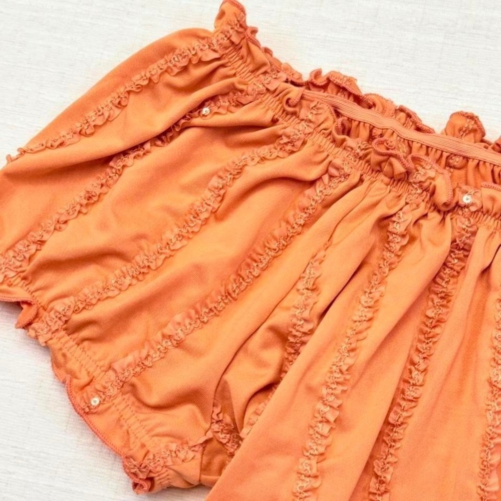 Y2K Off Shoulder Milkmaid Top Peach Coral Puff Sleeve Fairycore Blouse Large - Picture 5 of 8